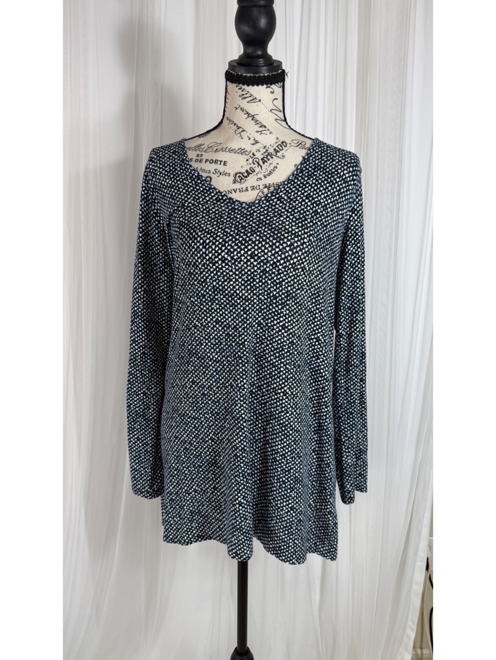 J Jill Wearever Collection Navy Print Swing Tunic Top XS